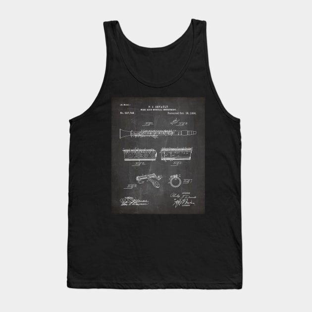 Clarinet Patent - Musician Classical Music Art - Black Chalkboard Tank Top by patentpress